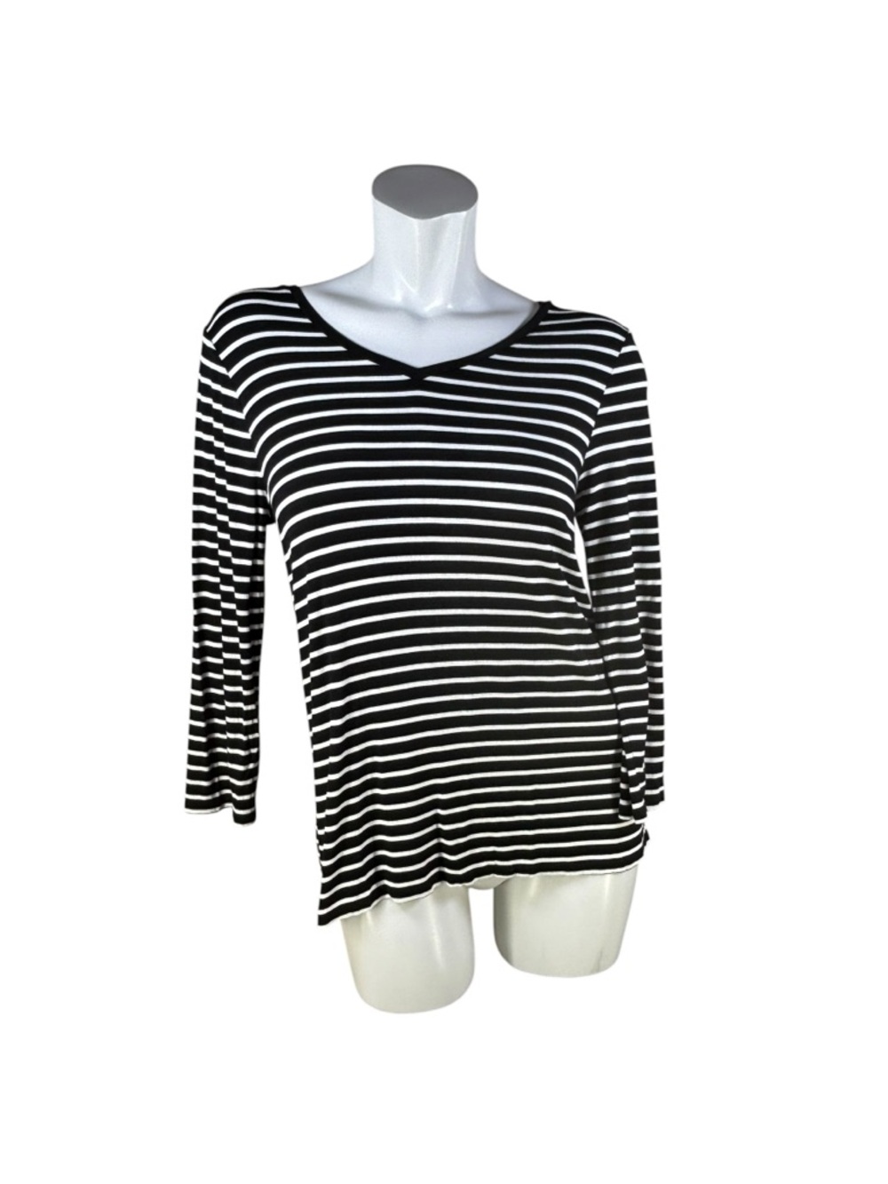 Cupio Black & White Striped Soft V-Neck Long Sleeve Top w/ Bow Tie Back Medium